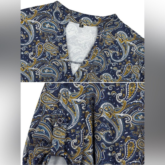 Women's Plus Size Tunic Tops 3/4 Roll Sleeve Notch V Neck Blouses Shirts - Picture 9 of 9